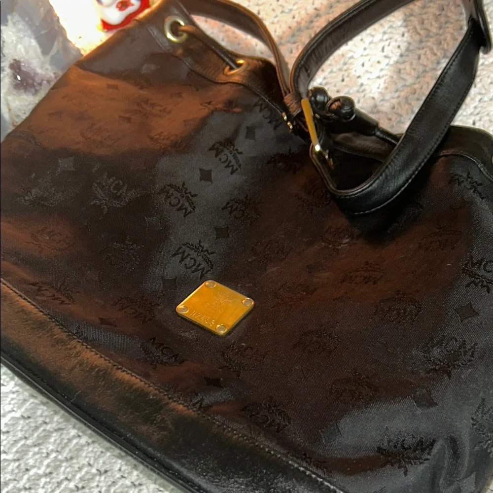 MCM Black Monogram Backpack with Leather Trim - Picture 15 of 17